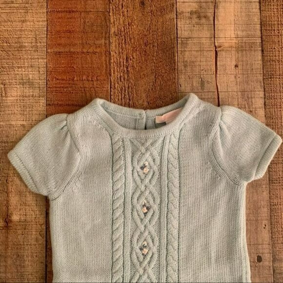 Janie And Jack Girls Size 6-12M Light Blue Short Sleeve Cable Knit Dress - Picture 3 of 7